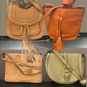 Fall collection cross body bags. Each approx 10” width.